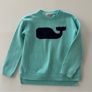 Vineyard Vines Girls 5-6 Whale Aqua Knit Sweater Cotton Crew Neck